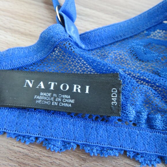 NATORI Feathers Plunge Lace T Shirt Bra in Blue Mesh - Size 34DD - Picture 9 of 10